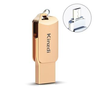 Kinzdi 64GB USB 2.0 Android Phone & Computer Dual-use Rotary Metal U Disk V8 (Rose Gold)