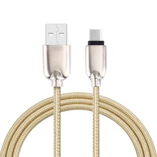 1M Woven Style Metal Head 108 Copper Cores USB-C / Type-C to USB Data Sync Charging Cable (Gold)