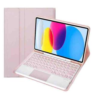 For iPad 10th Gen 10.9 2022 YA10B-A Lambskin Texture Bluetooth Touch Keyboard Leather Tablet Case with Pen Slot (Pink)
