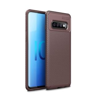 Carbon Fiber Texture Shockproof TPU Case for Galaxy S10+ (Brown)