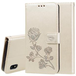 Rose Embossed Horizontal Flip PU Leather Case for Galaxy A10, with Holder & Card Slots & Wallet (Gold)