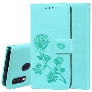 Rose Embossed Horizontal Flip PU Leather Case for Galaxy A40, with Holder & Card Slots & Wallet (Green)
