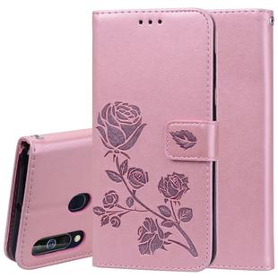 Rose Embossed Horizontal Flip PU Leather Case for Galaxy A60, with Holder & Card Slots & Wallet (Rose Gold)