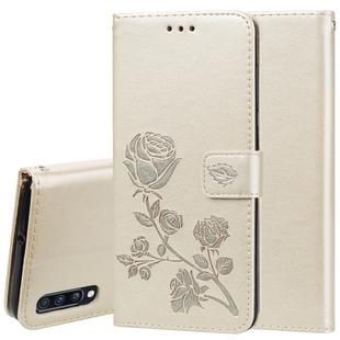 Rose Embossed Horizontal Flip PU Leather Case for Galaxy A70, with Holder & Card Slots & Wallet (Gold)