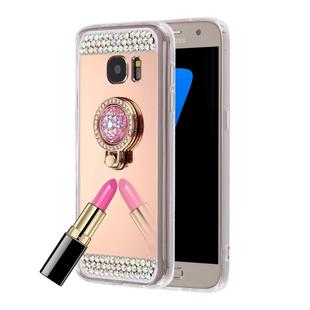 For Galaxy S7 Edge / G935 Diamond Encrusted Electroplating Mirror Protective Cover Case with Hidden Ring Holder (Rose Gold)