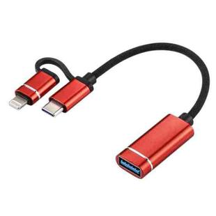 USB 3.0 Female to 8 Pin + USB-C / Type-C Male Charging + Transmission OTG Nylon Braided Adapter Cable, Cable Length: 11cm(Red)