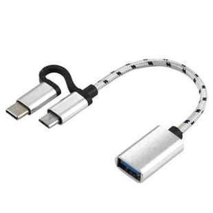 USB 3.0 Female to Micro USB + USB-C / Type-C Male Charging + Transmission OTG Nylon Braided Adapter Cable, Cable Length: 11cm(Silver)