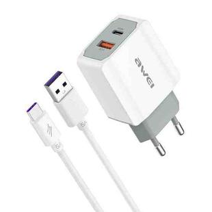 awei PD4 20W PD Type-C + QC 3.0 USB Interface Fast Charging Travel Charger with Data Cable, EU Plug