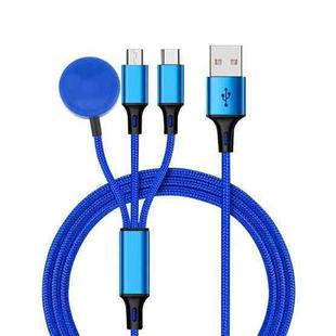 For iPhone / Apple Watch 3 In 1 8 Pin + Type-C / USB-C + Magnetic Charging Base Multi-function Charging Cable, Length: 1m(Blue)