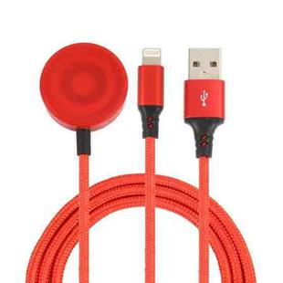 For iPhone / Apple Watch 2 In 1 8 Pin + Magnetic Charging Base Multi-function Charging Cable, Length: 1m(Red)