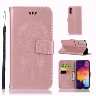 Wind Chime Owl Embossing Pattern Horizontal Flip Leather Case for Galaxy A50, with Holder & Card Slots & Wallet (Rose Gold)