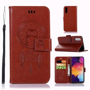 Wind Chime Owl Embossing Pattern Horizontal Flip Leather Case for Galaxy A50, with Holder & Card Slots & Wallet (Brown)