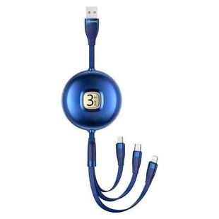 USAMS US-SJ508 U69 Type-C / USB-C + Micro USB + 8 Pin Multi-function Telescopic Charging Data Cable, Length: 1m (Blue)