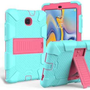 Shockproof Two-color Silicone Protection Shell for Galaxy Tab A 8.0 (2018) T387, with Holder (Mint Green+Rose Red)