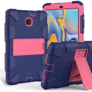 Shockproof Two-color Silicone Protection Shell for Galaxy Tab A 8.0 (2018) T387, with Holder (Navy Blue+Rose Red)