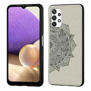 For Samsung Galaxy A32 4G Mandala Embossed Cloth Cover PC + TPU Mobile Phone Case with Magnetic Function and Hand Strap(Grey)
