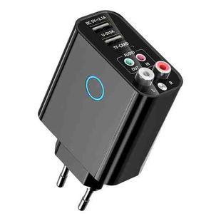 K16 2 in 1 3.5mm AUX + RAC Dual Output Plug-in Bluetooth 5.0 Audio Transmitter Receiver with Remote Control, EU Plug (Black)