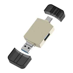3 in 1 USB-C / Type-C to USB + Micro USB OTG Adapter TF / SD Card Card Reader(Gold)