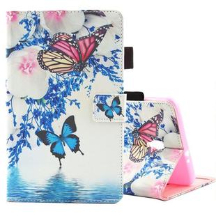 For Galaxy Tab A 8.0  / T380 & T385 Blue and Red Butterflies Pattern Horizontal Flip Leather Case with Holder & Card Slots