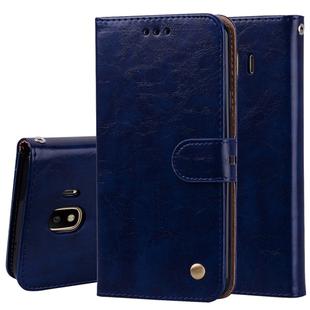 Business Style Oil Wax Texture Horizontal Flip Leather Case for Galaxy J4 (EU Version) (2018), with Holder & Card Slots & Wallet (Blue)