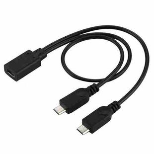 USB-C / Type-C Female to 2 x Micro USB Male Adapter Y Cable, Total Length: about 30cm