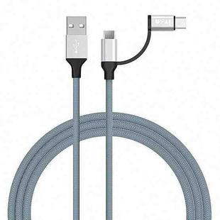 IVON CA52 2.4A USB to Type-C + Micro USB 2 in 1 Charging Sync Data Cable, Length: 1m (Silver)
