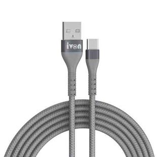 IVON CA92 2.4A Max USB to USB-C / Type-C Rubber Fast Charging Data Cable, Length: 1.5m (Grey)