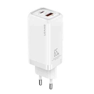 USAMS US-CC153 T47 65W USB-A+USB-C / Type-C Dual Port Super Silicon Fast Charger, EU Plug (White)