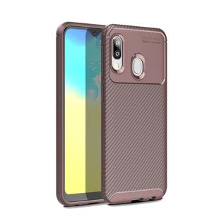 Carbon Fiber Texture Shockproof TPU Case for Galaxy A20e (Brown)