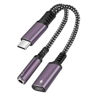 2 in 1 USB-C / Type-C Male to PD 60W USB-C / Type-C Charging + 3.5mm Audio Female Earphone Adapter (Purple)