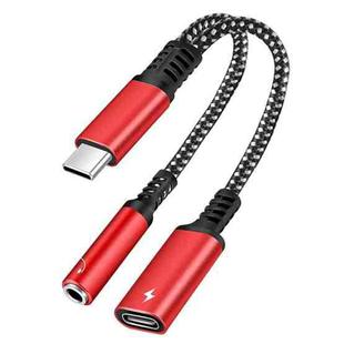2 in 1 USB-C / Type-C Male to PD 60W USB-C / Type-C Charging + 3.5mm Audio Female Earphone Adapter (Red)