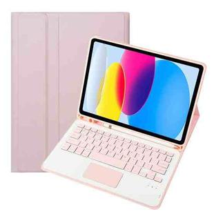 For iPad 10th Gen 10.9 2022 A10B-A Lambskin Texture Bluetooth Touch Keyboard Leather Tablet Case with Pen Slot (Pink)