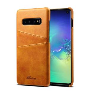 Suteni Calf Texture Protective Case for Galaxy S10, with Card Slots (Brown)