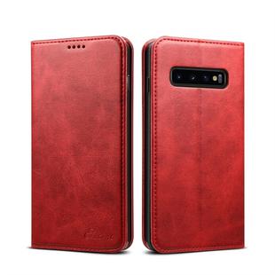 Suteni Calf Texture Horizontal Flip Leather Case for Galaxy S10, with Holder & Card Slots & Wallet (Red)