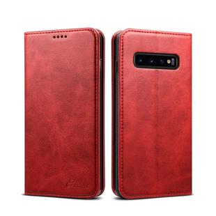 Suteni Calf Texture Horizontal Flip Leather Case for Galaxy S10 Plus, with Holder & Card Slots & Wallet (Red)