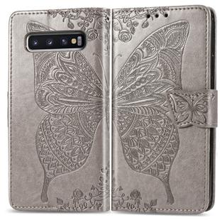 Butterfly Love Flowers Embossing Horizontal Flip Leather Case for Galaxy S10, with Holder & Card Slots & Wallet & Lanyard (Grey)