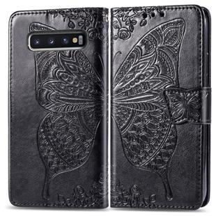 Butterfly Love Flowers Embossing Horizontal Flip Leather Case for Galaxy S10+, with Holder & Card Slots & Wallet & Lanyard (Black)