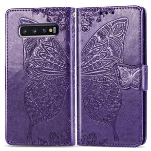 Butterfly Love Flowers Embossing Horizontal Flip Leather Case for Galaxy S10+, with Holder & Card Slots & Wallet & Lanyard(Dark Purple)