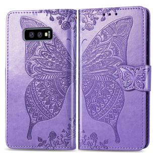 Butterfly Love Flowers Embossing Horizontal Flip Leather Case for Galaxy S10e, with Holder & Card Slots & Wallet & Lanyard(Light Purple)