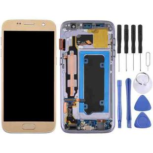 OLED LCD Screen for Galaxy S7 / G930V Digitizer Full Assembly with Frame (Gold)