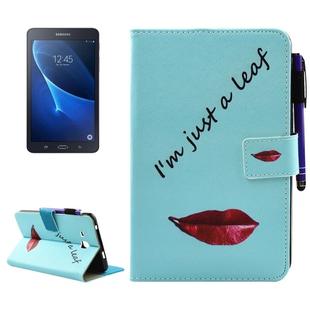 For Galaxy Tab A 7.0 (2016) / T280 Lips and Leaves Pattern Horizontal Flip Leather Case with Holder & Wallet & Card Slots & Sleep / Wake-up Function & Pen Slot