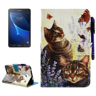 For Galaxy Tab A 7.0 (2016) / T280 Cats and Butterflies Pattern Horizontal Flip Leather Case with Holder & Wallet & Card Slots & Sleep / Wake-up Function & Pen Slot