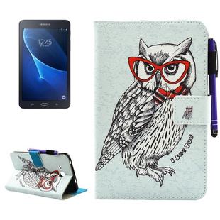 For Galaxy Tab A 7.0 (2016) / T280 Glasses Owl Pattern Horizontal Flip Leather Case with Holder & Wallet & Card Slots & Sleep / Wake-up Function & Pen Slot