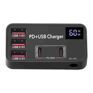 988B 5 in 1 DC 24V Dual USB-C/Type-C+3 USB Ports Multifunctional Digital Display Fast Charger