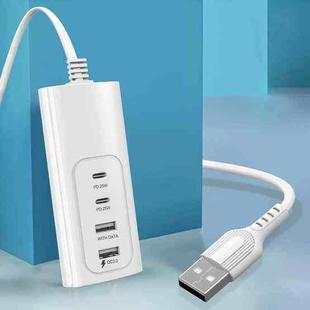 PD 20W Dual USB-C / Type-C + Dual USB 4-Ports Fast Charging Power Socket, USB Plug Cable Length: 30cm