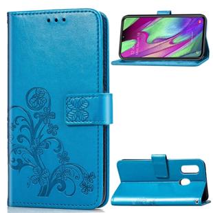 Lucky Clover Pressed Flowers Pattern Leather Case for Galaxy A40, with Holder & Card Slots & Wallet & Hand Strap (Blue)