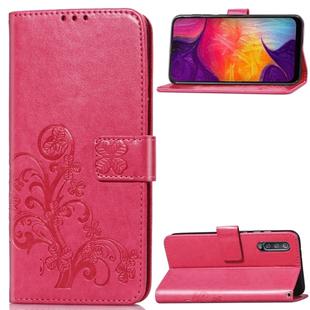 Lucky Clover Pressed Flowers Pattern Leather Case for Galaxy A50, with Holder & Card Slots & Wallet & Hand Strap (Rose Red)