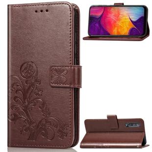 Lucky Clover Pressed Flowers Pattern Leather Case for Galaxy A50, with Holder & Card Slots & Wallet & Hand Strap (Brown)