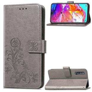 Lucky Clover Pressed Flowers Pattern Leather Case for Galaxy A70, with Holder & Card Slots & Wallet & Hand Strap (Grey)