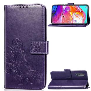 Lucky Clover Pressed Flowers Pattern Leather Case for Galaxy A70, with Holder & Card Slots & Wallet & Hand Strap (Purple)